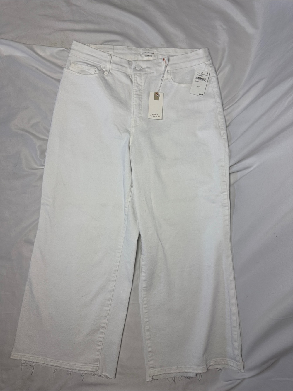 NWT Good American White Wide-Leg Palazzo Crop Jeans